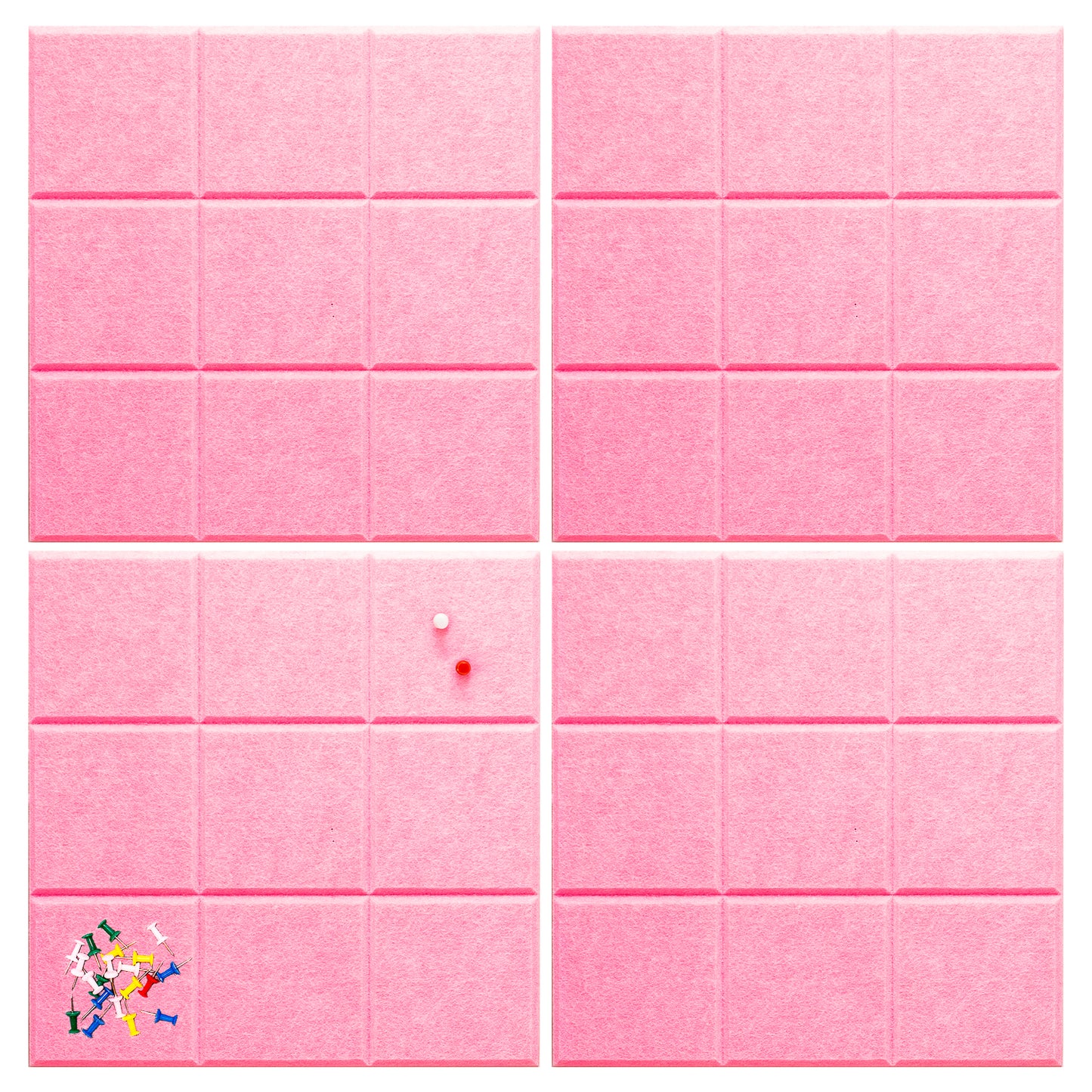 Zelfklevend vilten prikbord (set van 4) - Vierkant/roze