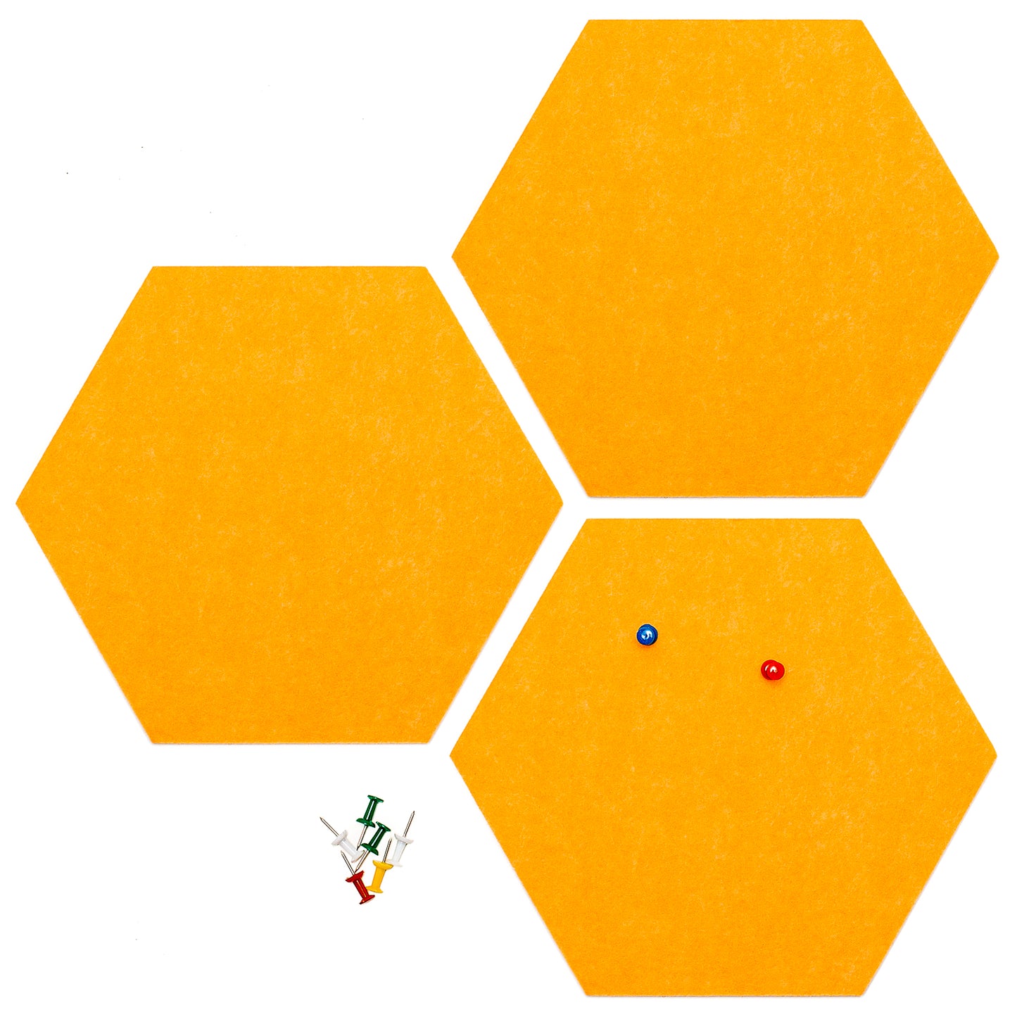 Zelfklevend Vilten Prikbord | Set van 3 Stuks incl. 8 Punaises | Memobord | Wandbord | Wanddecoratie | Hexagon | 1 stuk = 19 x 22 x 1 cm | Geel